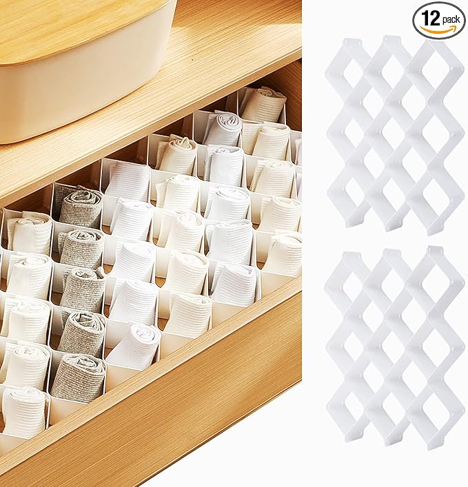 ROUFA Sock Drawer Organizer for Dresser, Honeycomb Underwear Dividers for Women, Panty Separator for Bras, Socks, Belt and Le