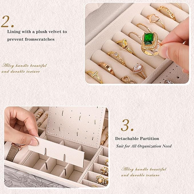 TOFUNTOY Jewelry Organizer Box, Large Jewelry Boxes for Women, 3-Layer Jewelry Holder Organizer for Necklace Earrings Rings B