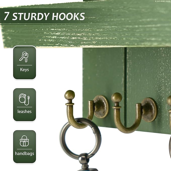 Farmhouse Pine Wood Key Holder Wall Mount - Key Holder for Wall with Floating Shelf Put Mail and Perfume - Rustic Key Hanger 