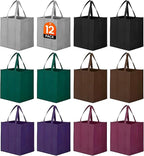 WISELIFE [12 Pack Reusable Grocery Shopping Bags Large Foldable Tote Bags Bulk Eco Produce Bags with Long Handle