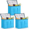 3 Pack XL-Large Insulated Reusable Grocery Bags Foldable Cooler Bag Collapsible Shopping Tote for Groceries Stands Upright Storage Bags with Zippered Top and Handles for Food Deliver(Blue)