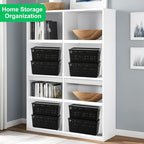 6 Pack Plastic Storage Baskets With Lids,Black Breathable Stackable Storage Bins,Small Storage Containers,for Organizing Stor