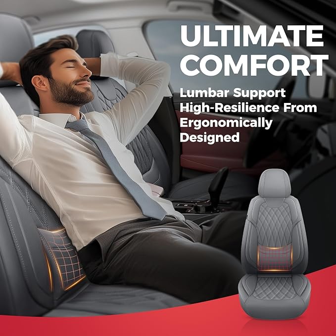 FREESOO Front Car Seat Covers - Luxury Breathable Waterproof Faux Leather Car Seat Cushion Protectors with Lumbar Support, Un