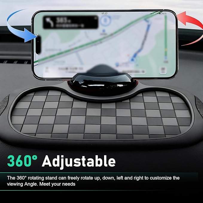 Car Dashboard Phone Holder, Multifunction Dashboard Anti Slip Mat with Temporary Parking Number, 3360 Degrees Rotatable Car C