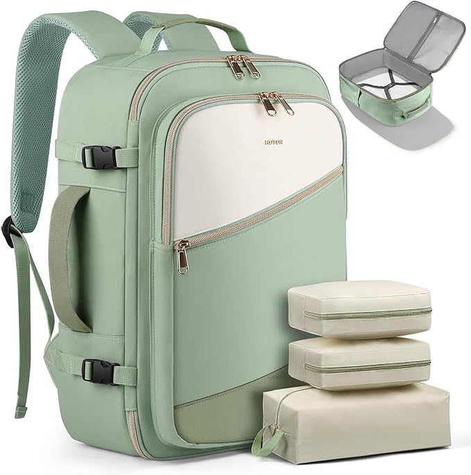 HOTOR Travel Backpack for Women – TSA-Friendly Travel Bag with Multiple Compartments & 3 Packing Cubes, Water-Resistant & Com