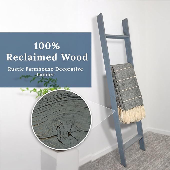 BARNWOODUSA Throw Blanket Ladder – Fully Assembled Reclaimed Wood – Rustic Decorative Ladder for Towels, Quilts, & More – Per