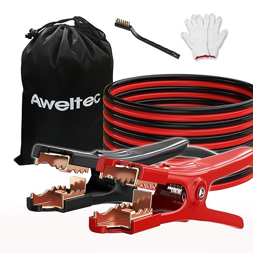 Jumper Cables,Heavy Duty 6 Gauge 16 Feet Battery Cable for Car, Booster Battery Wires with Alligator Clips,Carrying Bag,Safety Gloves and Iron Brush for Cars Truck