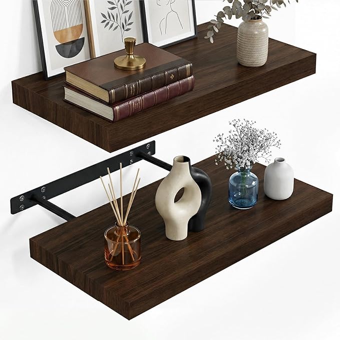 INHABIT UNION 20in Floating Shelves for Wall, Wall Mounted Shelves for Decor Storage Set of 2, Floating Shelf for Bedroom, Ba