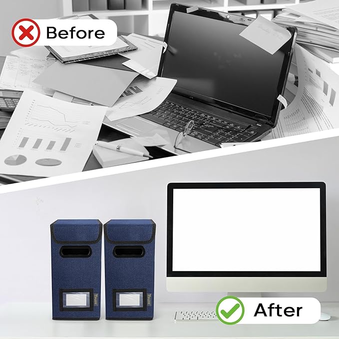 BALEINE File Organizer Box with Lid, Collapsible File Folder Organizer with Plastic Slide, Hanging File Folder Box for Office