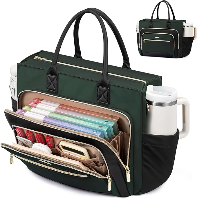 LOVEVOOK Teacher Tote Bag for Women,Laptop bag with Large Cup Holder,Work bag with Accordion File Organizer Pocket,Multi-Pock