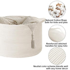 115L Extra Large Woven Cotton Rope Blanket Basket with Handles, Laundry Hamper Storage Bin for Pillows, Comforters,Clothes, T