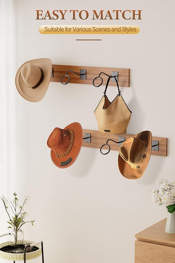 Cinati Cowboy Hat Rack for Wall 6 Pack, Cowboy Hat Holder Wall Mount, Western Rustic Metal Hats Hanger Hooks Organizer for Fe