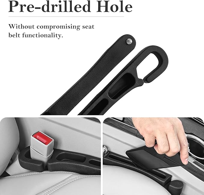 Car Seat Gap Filler 2 Pack with Organizer Hook & Emergency Glass Breaker Prevent Small Items & Tools from Falling Ultimate Seat Side Gap Fits Cars, SUVs, Trucks & Sedans