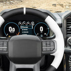 MEWANT Hand Stitch Black White Artificial Leather Steering Wheel Cover for Ford F150 Lightning F350 2024 Expedition