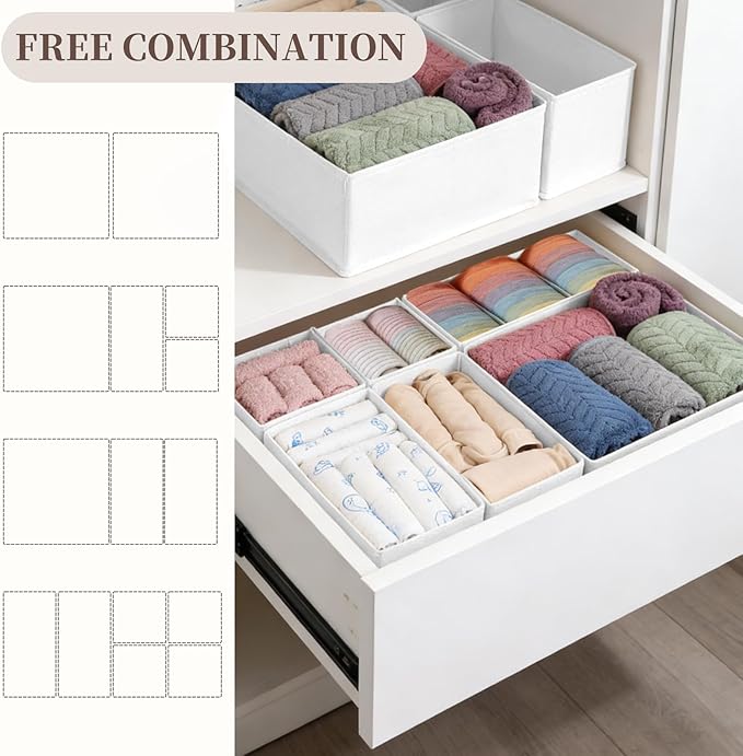 Drawer Organizer Clothes, 16 Pack Dresser Organizer Bins, Foldable Closet Organizers and Storage Fabric Dresser Bins, Shallow
