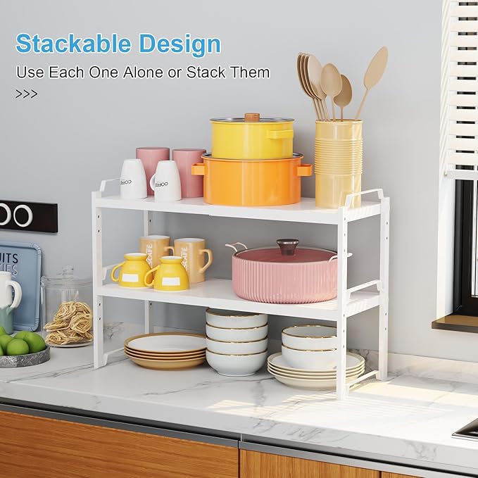 4 Pack Kitchen Cabinet Shelves Organizers, Kitchen Counter Storage Shelf Spice Rack, Expandable Length, Adjustable Height, St