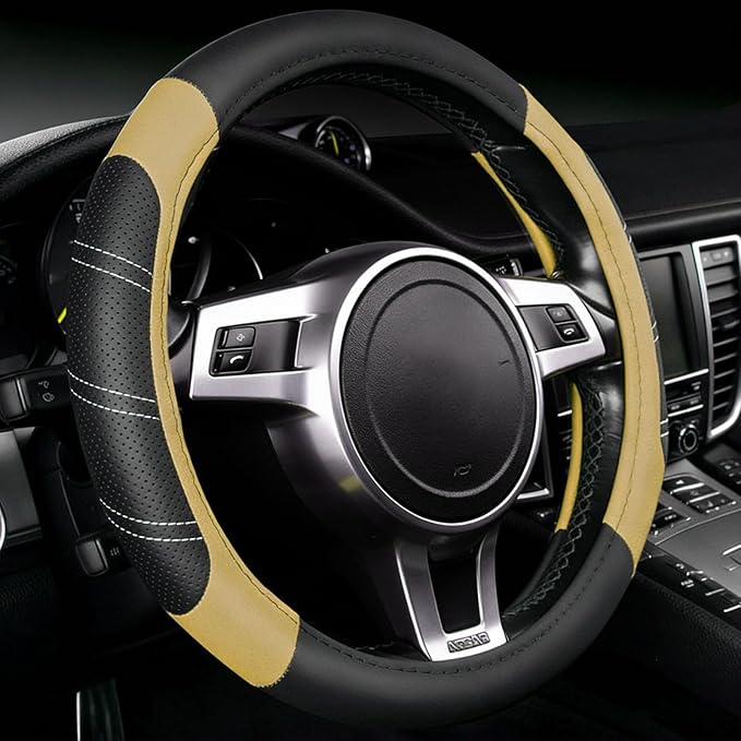 NBTEPEM Customized Auto Car Steering Wheel Cover for Honda Accord, Civic, CR-V, HR-V, Pilot, Microfiber Leather Sport Steerin