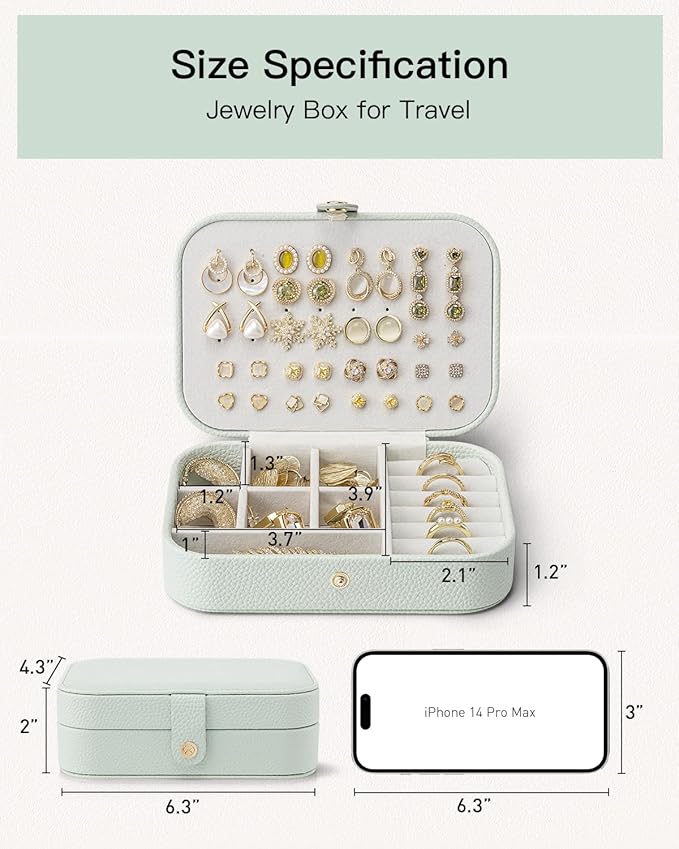 VLANDO Travel Jewelry Case for Women Girls Mothers, PU Leather Portable Small Jewelry Box for Rings, Necklaces, Bracelets, Ea