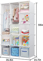 Modular Baby Wardrobe Closet, Portable Children Organizers and Storage for Nursery,15 Cubes with Hanging Rods,Multi-Functiona