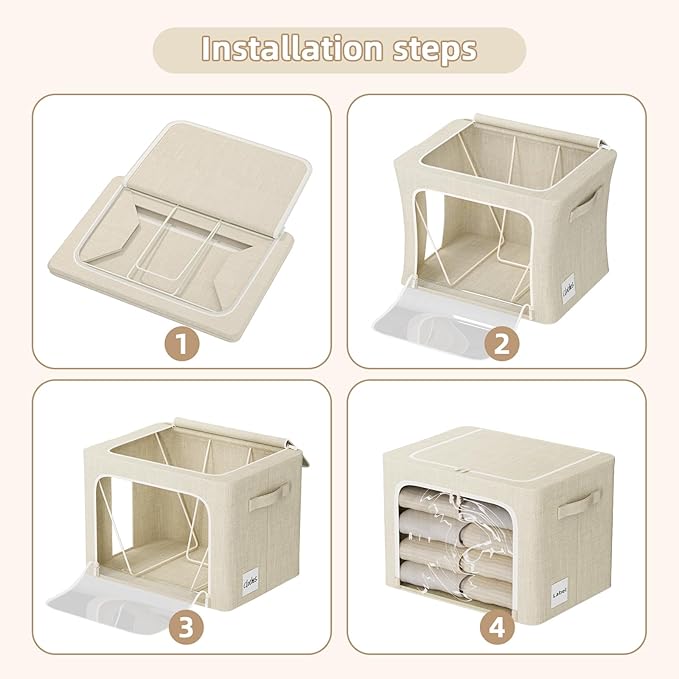 FHSQX 8 Pack Clothes Storage Bins - Foldable Storage Bins for Clothes Fabric Storage Box with Metal Frame (Beige, 19.7x15.7x1