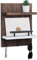 Key Holder Wall Mount, Key Holder With 2 Display Shelf, 3 Hooks for Key, Coat, Dog Leash, Key Hanger with Hook for Mail, Pott