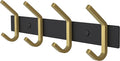 Coat Rack Wall Mount – Black and Gold Hook Rail with 4 Double Coat Hooks, 12 Inch Stainless Steel Wall Hooks for Entryway, Ba
