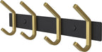 Coat Rack Wall Mount – Black and Gold Hook Rail with 4 Double Coat Hooks, 12 Inch Stainless Steel Wall Hooks for Entryway, Ba