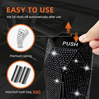 NBTEPEM 2 PCS Bling Car Trash Can with Lid, Bling Car Accessories Trash Bin, Leakproof Auto Garbage Can with 60 Trash Bags, Multipurpose Organizers and Storage for Home, Office (Black Diamond)