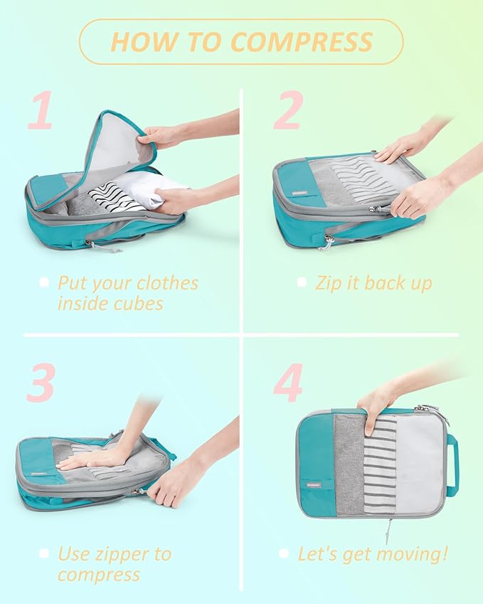 BAGSMART 6 Set /4 Set/2 Set Compression Packing Cubes for Travel, Lightweight Luggage Organizer Bags, Durable Space Saver Bag