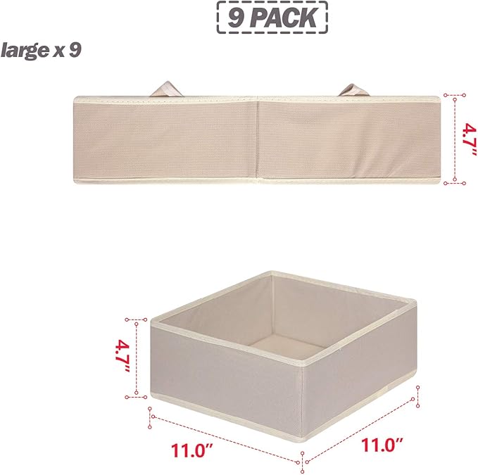 DIOMMELL 9 Pack Foldable Cloth Storage Box Closet Dresser Drawer Organizer Fabric Baskets Bins Containers Divider for Clothes