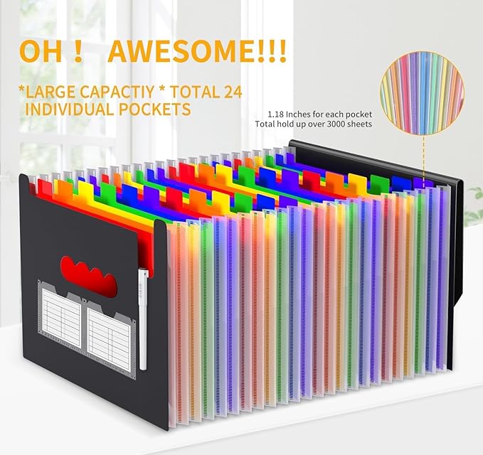 Accordion File Organizer Expanding File Folders,25 Pockets Document Organizer,Plastic Accordian File Folder,Expandable Bill P