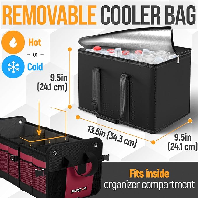 FORTEM Trunk Organizer with Cooler For SUV Car Organizer and Storage, Collapsible Multi-Compartment, Perfect Christmas Gifts Fo