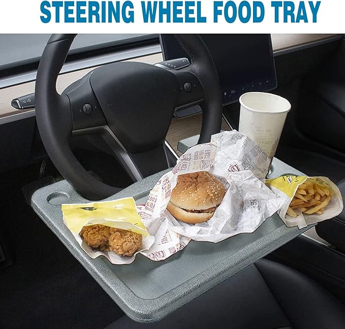 HORRY Steering Wheel Tray Universal Double-Sided Car Food Trays for Eating Reading Car Tray Table for Travel Cup Holder Desk for Driver Car Laptop Mount (Gray)