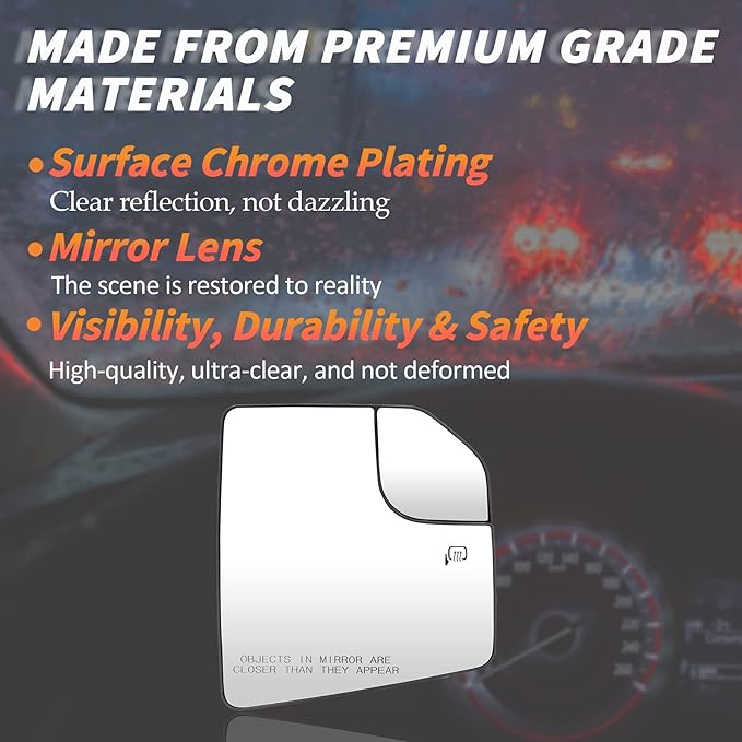 Passenger Side Heated Mirror Glass Fits for Ford F-150 2015 2016 2017 2018 2019 2020 Right Convex with Blind Spot Mirror Replacement for FL3Z17K707A