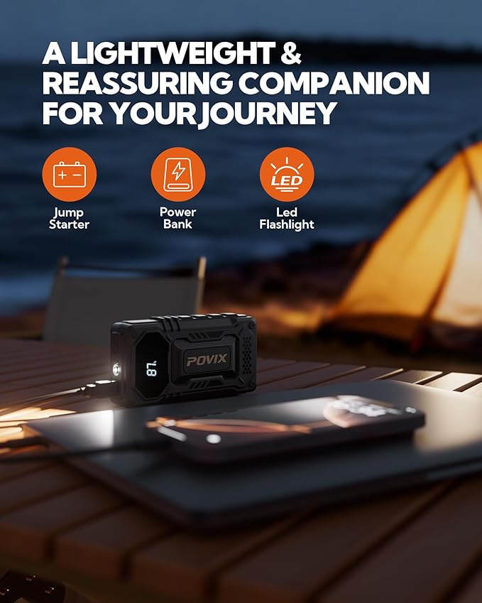 Car Battery Jump Starter,Jump Box 10000mAh Jumper Starter Battery Pack for 12V Vehicle,Battery Booster with 3 Modes Flashlight and Smart Jumper Cable,Type C Charge,Travel Emergency kit
