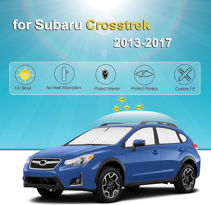 KMF 8pcs Thicken Sun Shades Custom Fit for Subaru Crosstrek 2013-2017 Accessories, Full Window Privacy Car Window Covers Sunshade for Windshield Side Rear, UV Block and Blackout for Camping Outdoor
