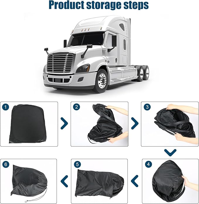 Side Window Sun Shade for Freightliner Cascadia 2008-2017, Custom Fit 210T Reflective Sunshade for Semi Truck, 6-Layer Heat Insulation Privacy Protector, Block 99% UV Rays, 2PCS