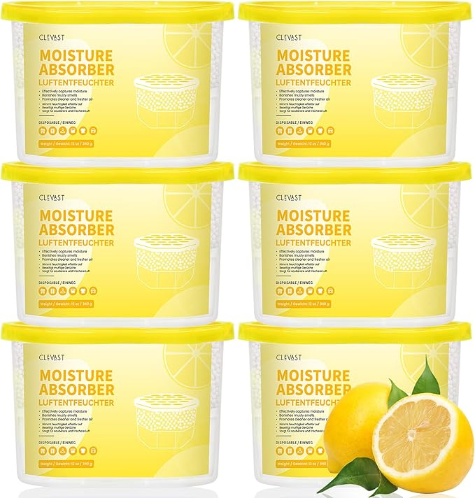 CLEVAST Moisture Absorber Boxes 6 Pack, 12 Oz Dehumidifier for Closet & Bathroom, Humidity Absorber for Wardrobe, Bedroom, RV