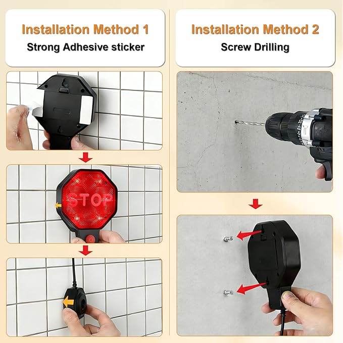 Adjustable Garage Parking Sensor with LED Indication, Garage Parking Aid Set Stop Distance 6"–6 ft, Battery (Not Included) or USB Powered, No-Punching Required (Black)