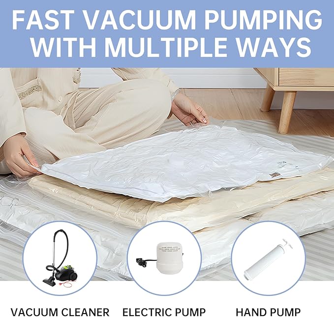 10 Large Vacuum Storage Bags, Vacuum Seal Bags for Clothing, Pillows, Comforters, Blankets, Space Saver Bags with Hand Pump