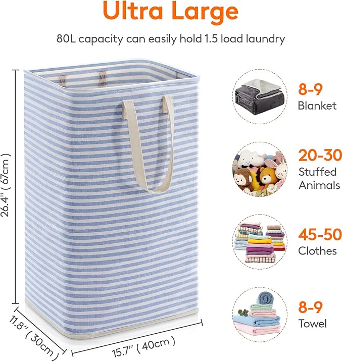 Lifewit 1 Pack Laundry Basket 80L Each, Collapsible Clothes Hamper with Reinforced Handles, Freestanding Waterproof Design fo