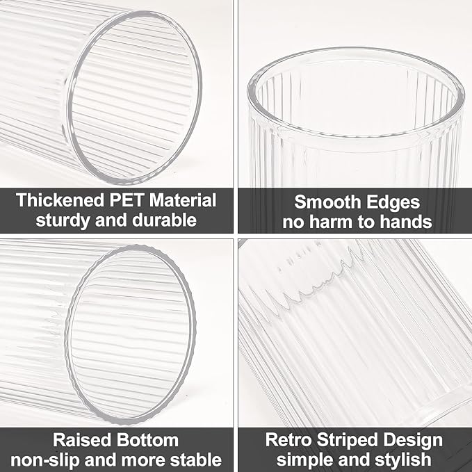 DASITON Makeup Brush Holder Organizer, Acrylic Makeup Brush Cup, Vintage Striped Make Up Brush Holder for Vanity, Bathroom Co