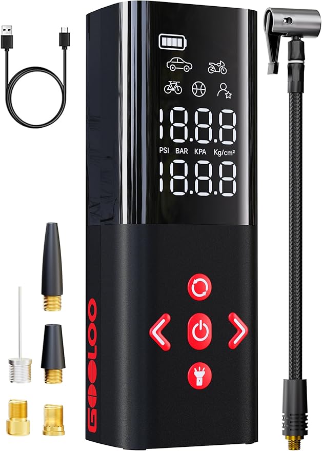 GOOLOO AP150 Tire Inflator Portable Air Compressor, 2X Faster 150PSI Cordless Air Pump for Car Tires with Auto-Shutoff, Portable Tire Pump with Digital Pressure Gauge for Car, Motorcycle,Bike, Ball