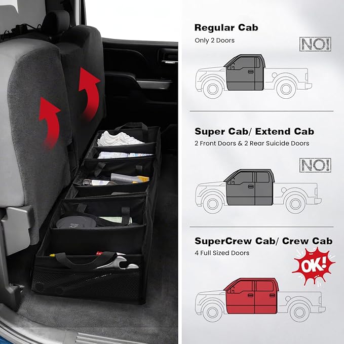 Chevrolet Silverado 1500 2500 /GMC Sierra 2011-2025 Truck Under Bench Seat Storage with Removable Divider 600D Oxford Cloth,