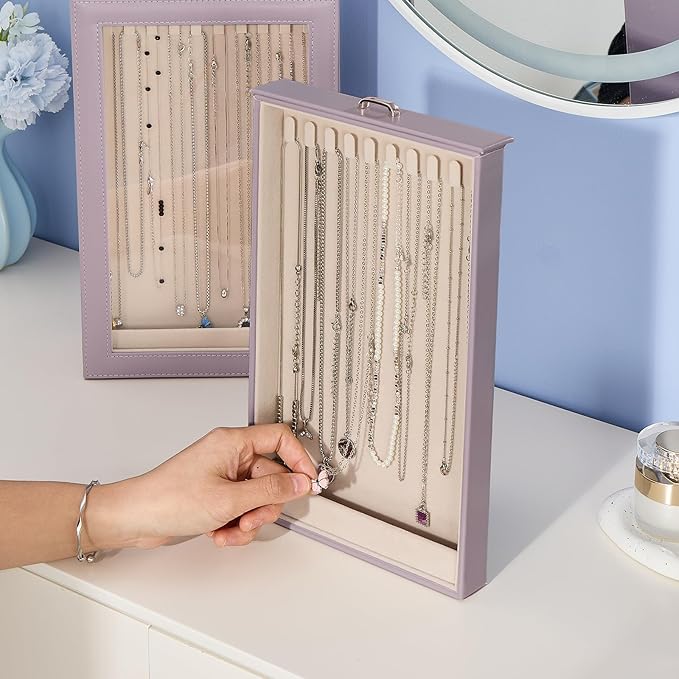 Lolalet Necklace Organizer Box, Jewelry Storage Box with Clear Window for Necklaces Bracelets, Tangle-Free Necklace Display C