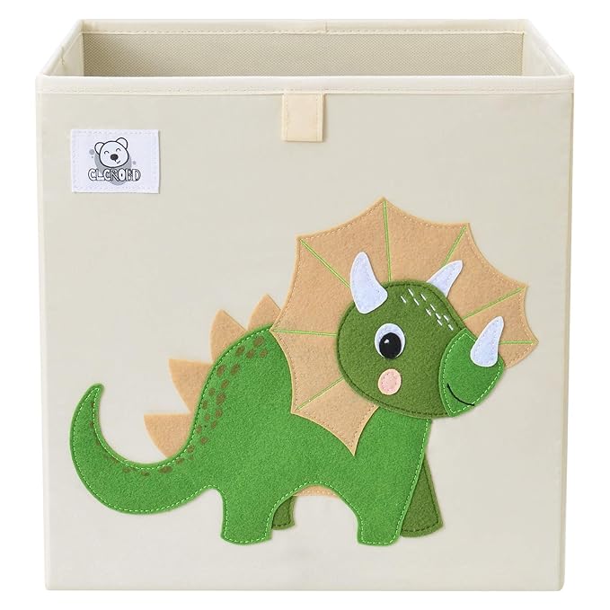 CLCROBD Foldable Animal Cube Storage Bins Fabric Toy Box/Chest/Organizer for Toddler/Kids Nursery, Playroom, 13 inch (Tricera
