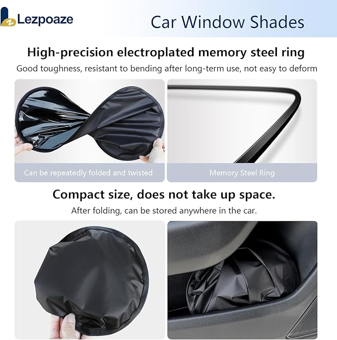 4-Pack Car Window Shades, Static Cling Foldable Sun Shades, 99% UV & Glare Blocker. Semi-Coverage Design for Unobstructed View, Universal Fit for Most Cars, SUVs, Minivans — Perfect for Road Trips.