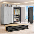 Heavy Duty Covered Clothes Rack with Magnetic Door Foldable Portable Wardrobe Closet for Hanging Clothing Rolling Black Metal