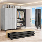 Heavy Duty Covered Clothes Rack with Magnetic Door Foldable Portable Wardrobe Closet for Hanging Clothing Rolling Black Metal