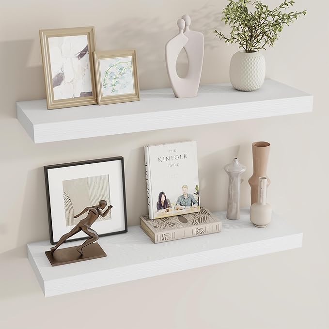 Dreamland 30 Inch Long Floating Shelves in White,8 Inch Deep Floating Shelf for Wall,Large Display & Storage Shelf, Wall Shel